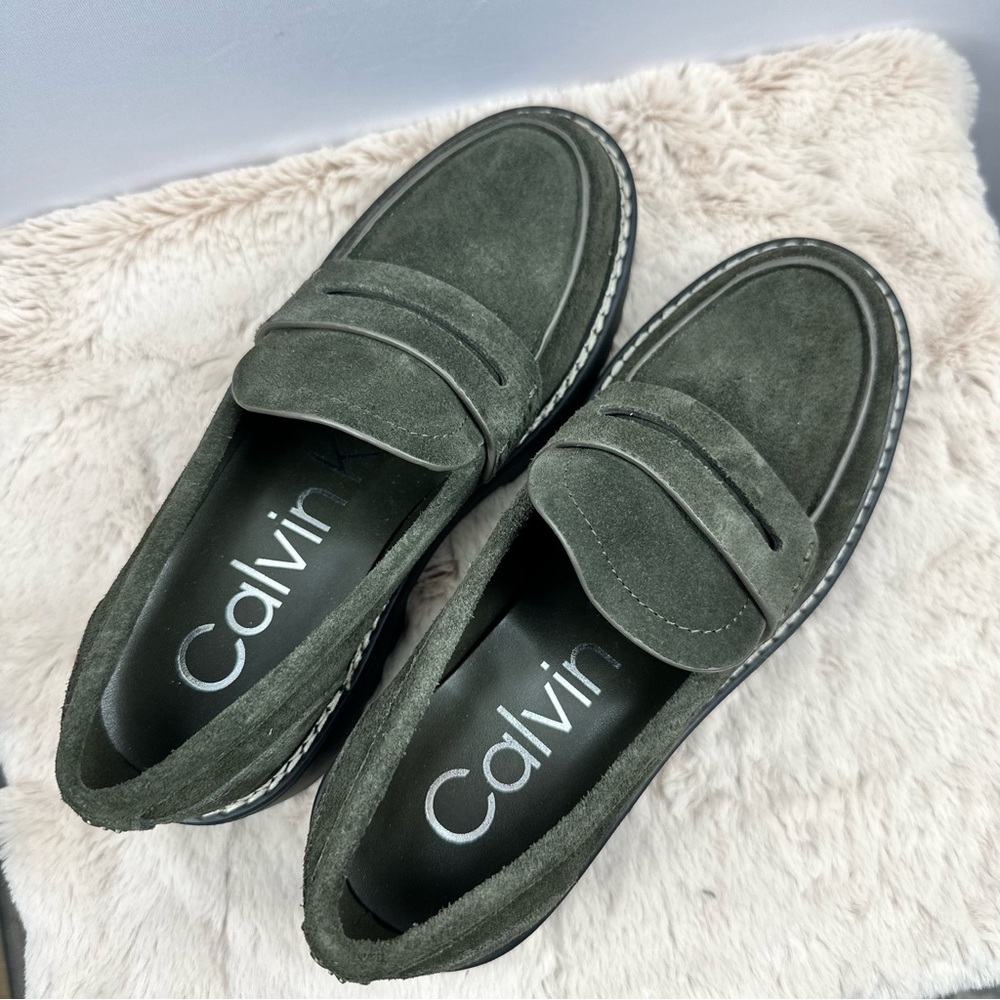 CALVIN KLEIN Women Suzie Suede Slip-on Lug Sole Loafer Dark Green Sz 5.5 - Picture 10 of 14
